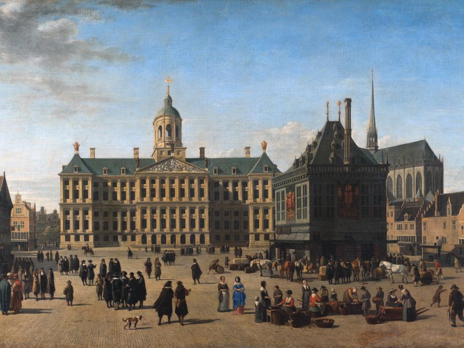 The Dam in Amsterdam, by Gerrit Adriaensz Berckheyde Painting of The Dam by Gerrit Adriaensz Berckheyde